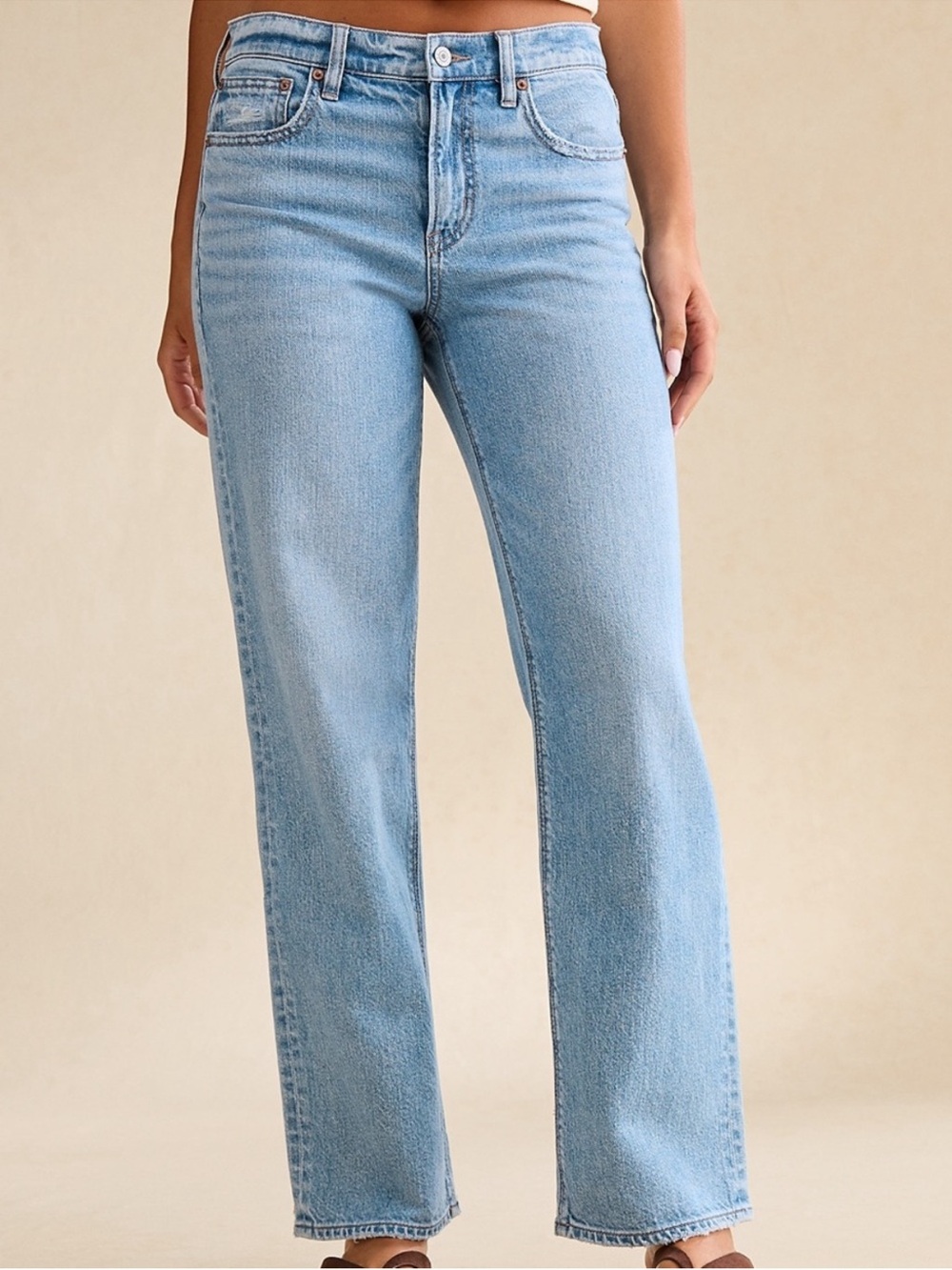 American Eagle Stovepipe Jeans Womens 12 Light Wash High Rise Wide Leg Stretch